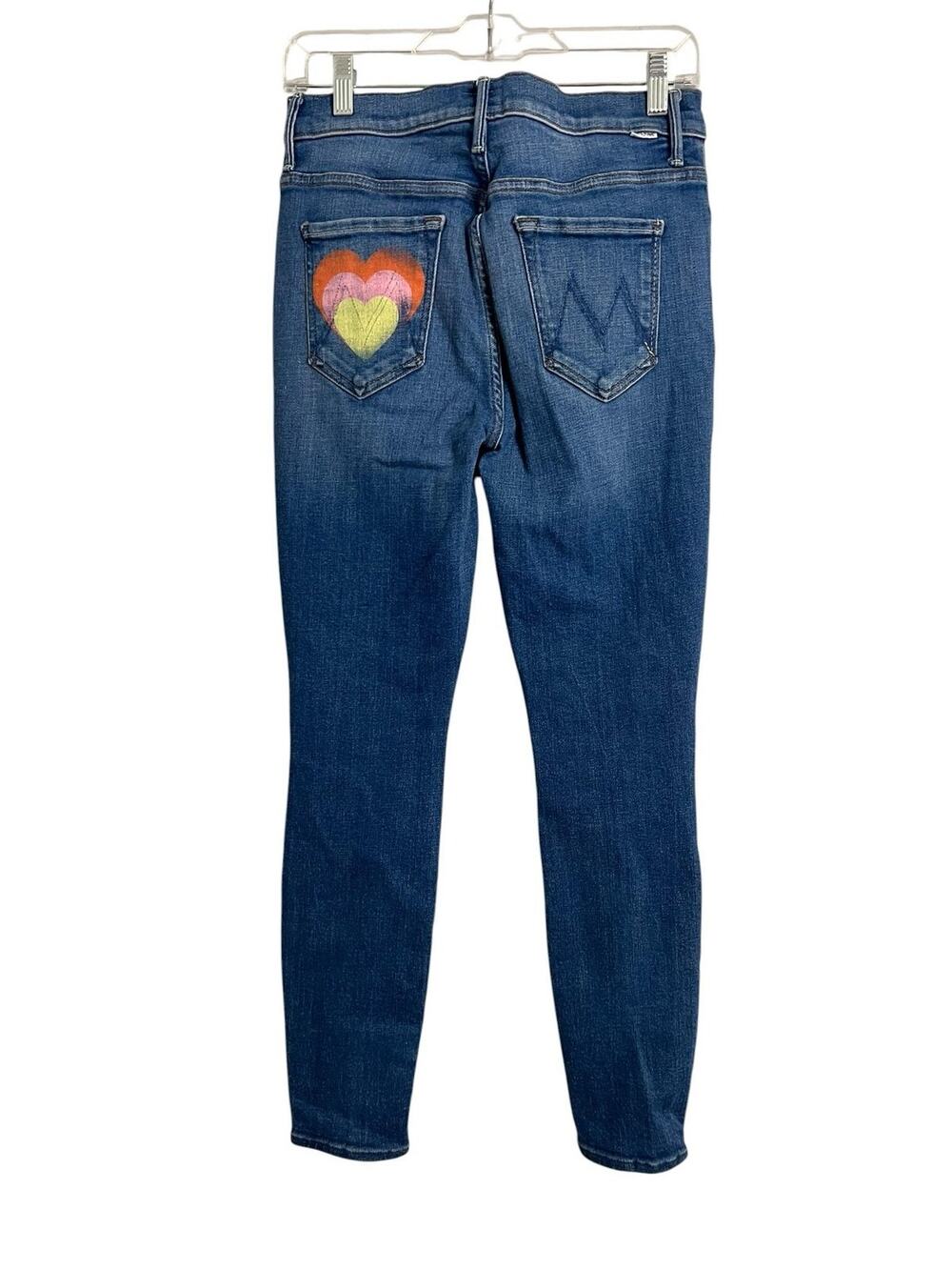 Mother The Super Stunner Ankle Jeans Womens 28 Blue Medium Wash Button Fly Heart